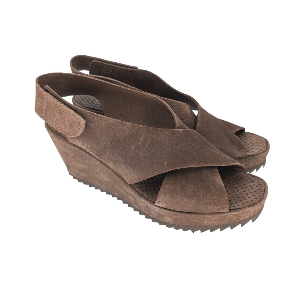Pedro Garcia Federica Wedge Sandals Women 39.5 Brown Suede Platform Boho Luxury